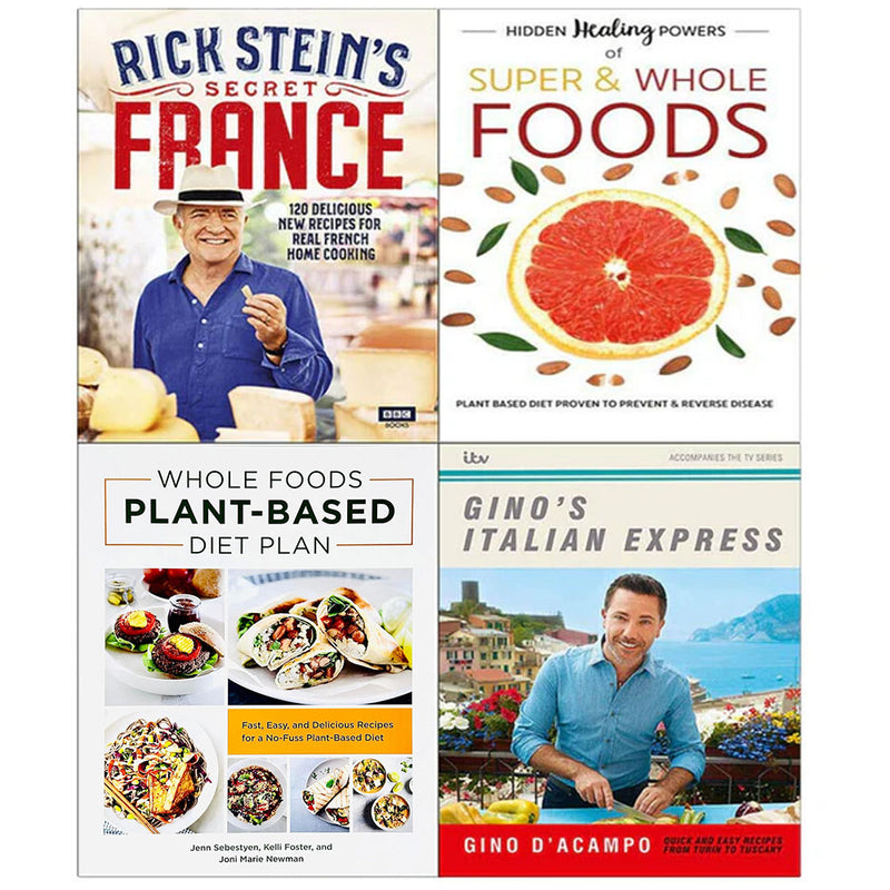Collection of five BBC Books non-fiction cookbooks by Rick Stein and Iota, featuring recipes and culinary insights from France and Italy.