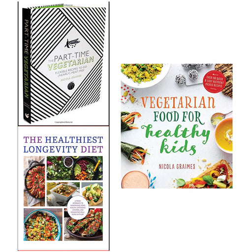 Part-time Vegetarian [Hardcover], Vegetarian Food For Healthy Kids and The Healthiest Longevity Diet 3 Books Collection Set - The Book Bundle