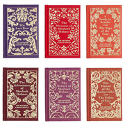Sherlock Holmes collection of 6 hardcover books by Sir Arthur Conan Doyle, featuring classic detective fiction in a boxed set.