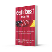 Book cover of "Eat to Beat Arthritis" by Marguerite Patten, featuring colorful illustrations of healthy recipes for arthritis relief.