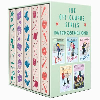 Off-Campus Series 5-book box set by Elle Kennedy, featuring sprayed edges, includes The Deal, The Mistake, The Score, The Goal, and The Legacy.