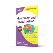 Collins Easy Learning Grammar and Punctuation book for ages 7-9, featuring colorful cover with educational graphics for home learning.