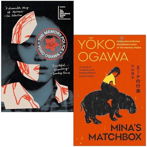 Set of two fiction books by Yoko Ogawa, The Memory Police and Mina's Matchbox, from Vintage Ltd, featuring cover art and book spines.