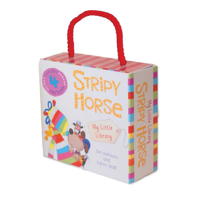 Set of four My Little Library board books by Jim Helmore and Karen Wall for ages 0-2, featuring colorful illustrations and simple stories.