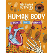 Open paperback activity book by DK Children about the human body with colorful illustrations and engaging facts.