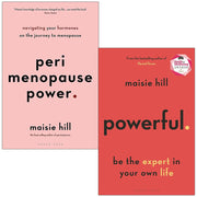 Green Tree paperback set of "Powerful" and "Perimenopause Power" books by Maisie Hill, non-fiction guides on self-empowerment and perimenopause.