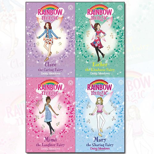 Four Rainbow Magic Friendship Fairies books by Daisy Meadows featuring Clare the Caring Fairy, part of the Orchard Books collection.