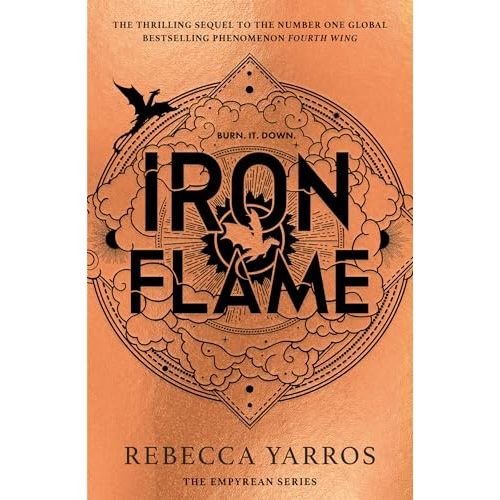 Cover image of the novel Iron Flame by Rebecca Yarros, featuring a fiery, intense background with bold title text.