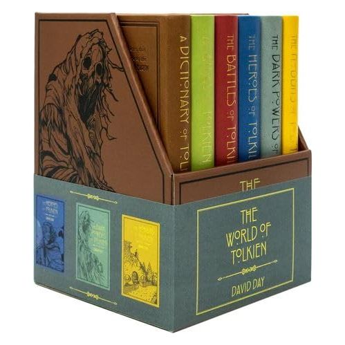 Complete Tolkien book collection box set by David Day, featuring six hardcover books on Middle-earth including dictionary, atlas, and battles.