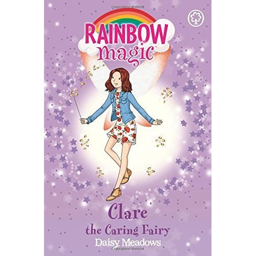 Four Rainbow Magic Fairy books from Daisy Meadows' Friendship Fairies series, featuring Clare the Caring Fairy, with colorful covers.