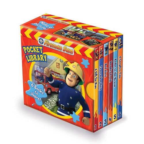 Fireman Sam Pocket Library set of 6 fiction board books for children, featuring colorful illustrations of Fireman Sam adventures.