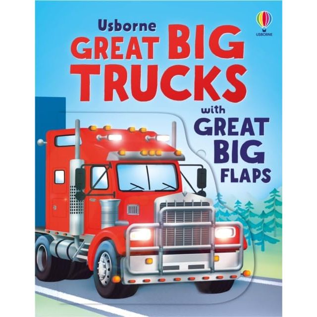 Set of three Usborne Great Big Flaps books by Alice Beecham featuring trucks, diggers, and dinosaurs with colorful flap pages for kids.