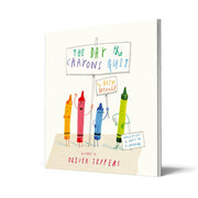 Colorful cover of "The Day The Crayons Quit" children's picture book by Drew Daywalt, illustrated by Oliver Jeffers, published by HarperCollins.