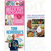Set of three books from the Scandinavian Belly Fat Program and longevity diet by Tom Kerridge & Lota, featuring health and diet guidance.