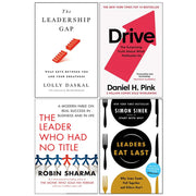 Collection of four non-fiction leadership books by Lolly Daskal, Daniel Pink, Simon Sinek, and Robin Sharma in mixed formats.