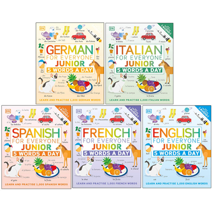 5 Words a Day series 5 Books Collection Set By DK (French for Everyone Junior, Italian for Everyone Junior) - The Book Bundle