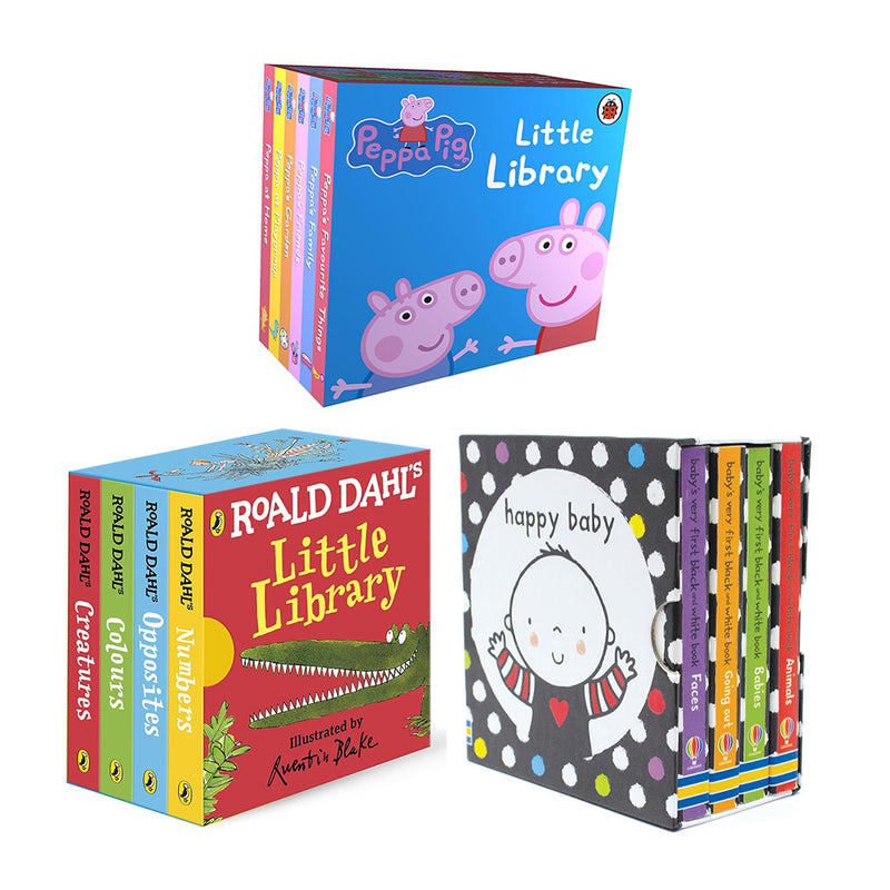 Set of 14 Peppa Pig and Roald Dahl baby black and white picture books from Ladybird, Puffin, and Usborne Publishing.