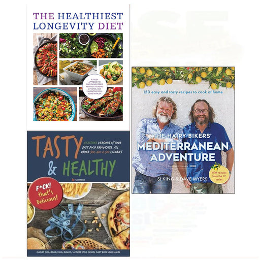 Hairy bikers' mediterranean adventure[hardcover], The Healthiest Longevity Diet, Tasty & Healthy 3 Books Collection Set - The Book Bundle