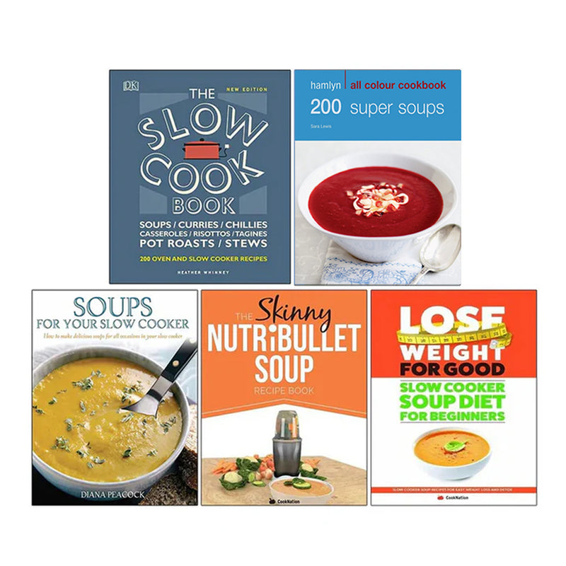 The Slow Cook Book, Hamlyn All Colour Cookery, Soups For Your Slow Cooker, The Skinny Nutribullet Soup Recipe Book, Slow Cooker Soup Diet 5 Books Collection Set - The Book Bundle