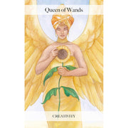 The Angel Tarot by Jayne Wallace 78-card tarot deck with colorful illustrated cards spread out, designed for divination and guidance.