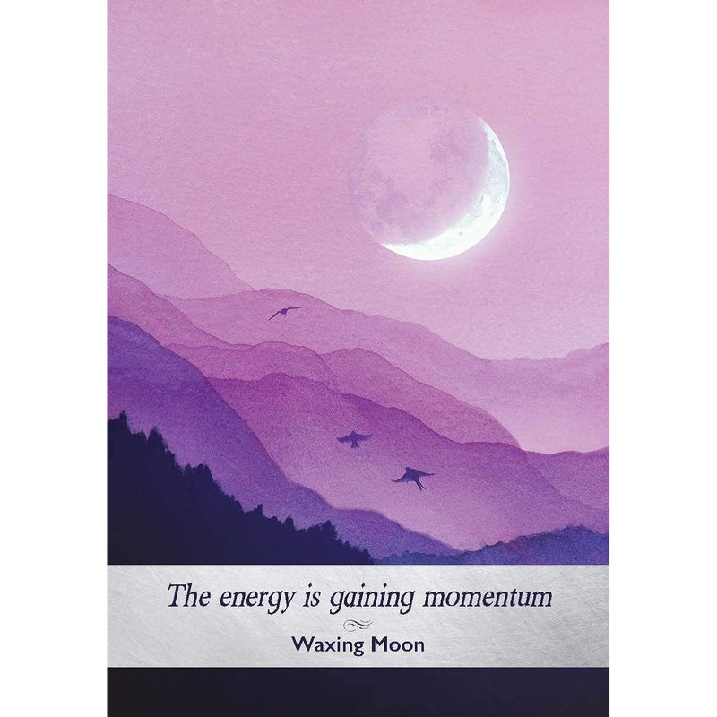 Moonology Oracle Cards deck featuring 44 moon astrology cards with guidebook by Yasmin Boland and Nyx Rowan, colorful card spread.