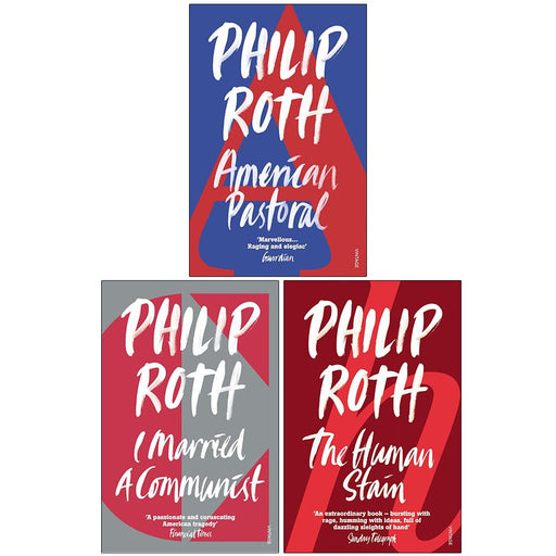 Vintage limited edition Philip Roth paperback collection of American Pastoral, The Human Stain, and I Married a Communist novels.