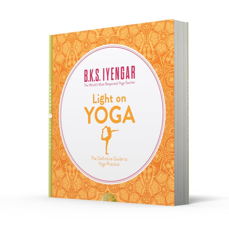 Paperback of Light on Yoga by B. K. S. Iyengar, non-fiction book with a cover image featuring yoga poses and the Thorsons brand.