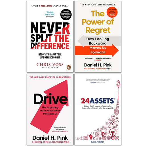 Never Split the Difference, The Power of Regret, Drive & 24 Assets Collection 4 Books Set - The Book Bundle