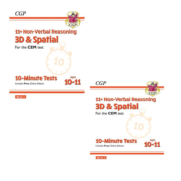 Cgp cem 11+ 10 minute tests non-verbal reasoning 3d and spatial book 1-2 books collection set - The Book Bundle