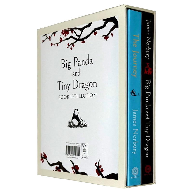 Big Panda and Tiny Dragon book set by James Norbury featuring two illustrated hardcover books, Big Panda and Tiny Dragon and The Journey.