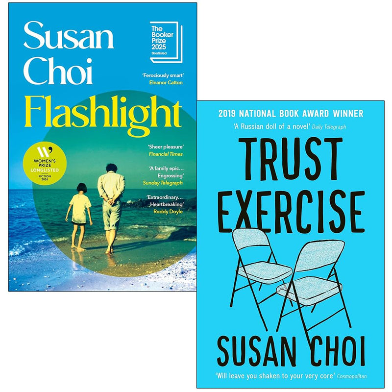 Vintage limited edition set of two paperback books by Susan Choi, featuring Flashlight and Trust in a collectible collection.