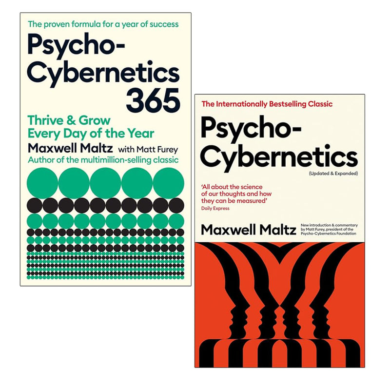 Two paperback Maxwell Maltz Psycho-Cybernetics books from Souvenir Press Ltd, featuring covers and spine details.