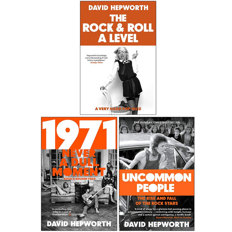 David Hepworth 3 Books collection set including Rock & Roll A Level hardcover, Never a Dull Moment, and Uncommon People by Bantam Press
