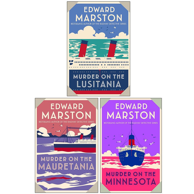 Edward Marston 3-book fiction collection set including Murder on the Minnesota, The Mauretania, and The Lusitania paperbacks by Allison & Busby