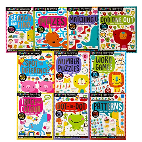 Playtime Learning Numbers Words Colours Sticker Activity 10 Books Set - The Book Bundle