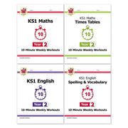 CGP Books KS1 Year 2 Maths and English 10-Minute Weekly Workouts 4-book paperback set