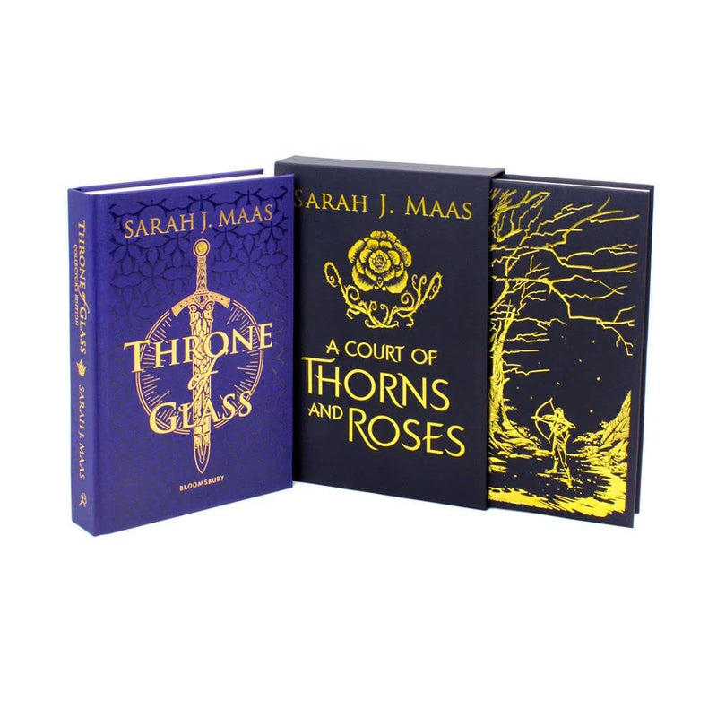 Sarah J Maas Collector's Edition 2-book set featuring Throne of Glass and A Court of Thorns and Roses, in elegant hardcover editions.