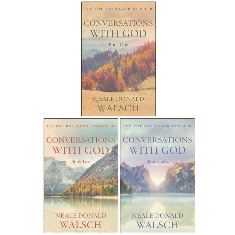 Set of three paperback Conversations With God books by Neale Donald Walsch, non-fiction collection, published by Hodder and Stoughton.