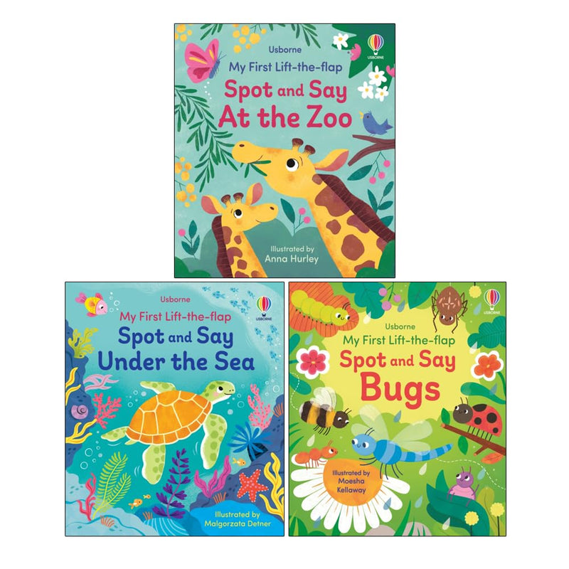 Three Usborne My First Lift-the-flap books by Alice Beecham, colorful children's books with flaps for interactive learning.