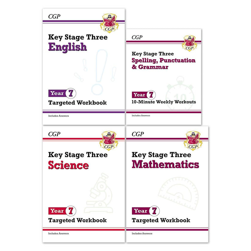 CGP KS3 Year 7 Non-Fiction Workbook 4-book collection set, paperback covers shown