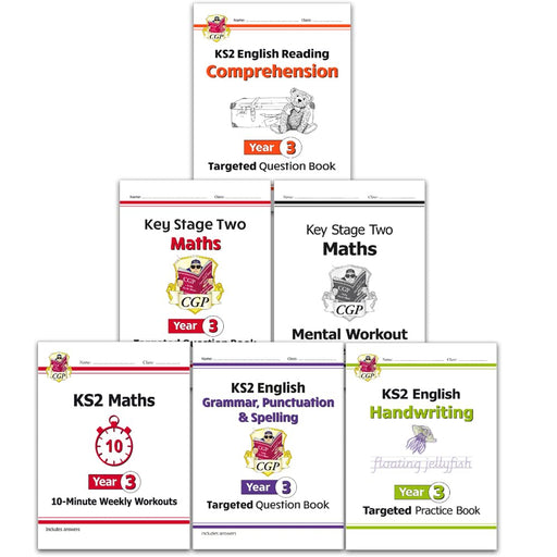 CGP Books Year 3 maths and English home learning workbooks, 6-book paperback collection for ages 7-9