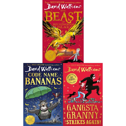 DAVID WALLIAM 3 BOOKS COLLECTION SET GANSTA GRANNY STRIKES AGAIN, THE BEAST OF BUCKINGHAM ,CODE NAME BANANAS - The Book Bundle