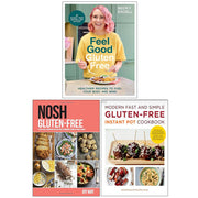 Set of four gluten-free cookbooks by Becky Excell, Joy May, Jane Bonacci, and Sara De Leeuw, featuring instant pot recipes and modern cooking tips.