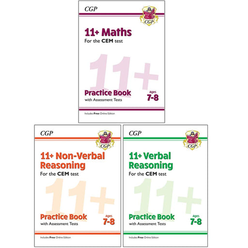 CGP CEM 11+ Maths, Verbal Reasoning, Non-Verbal Reasoning Practice Book and Assessment Tests (Ages 7-8) 3 Books Collection Set - The Book Bundle