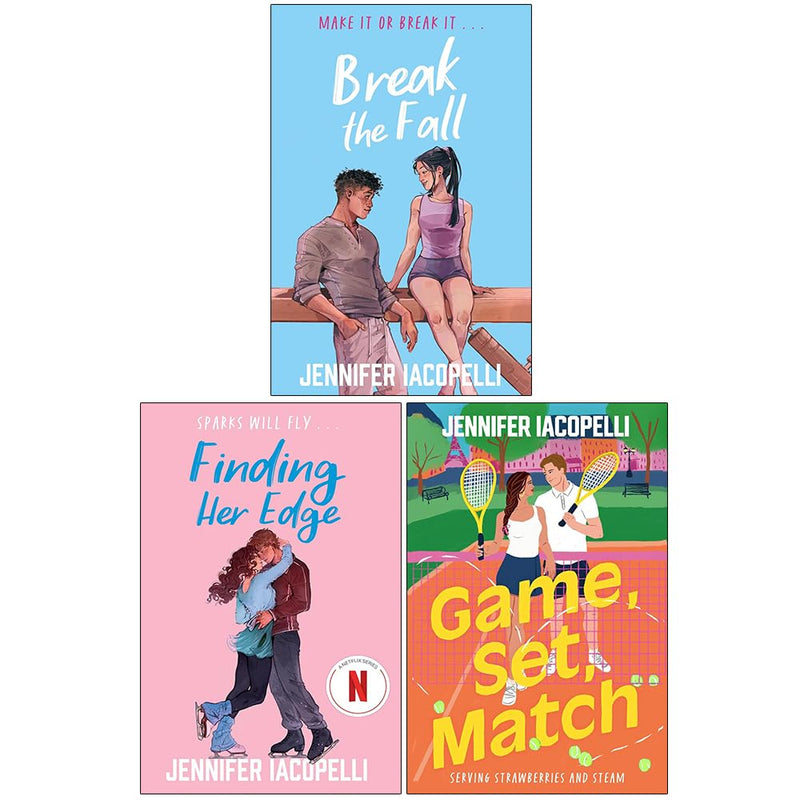 Finding Her Edge, Break The Fall, and Game Set Match book collection by Jennifer Iacopelli, fiction series, mixed formats.