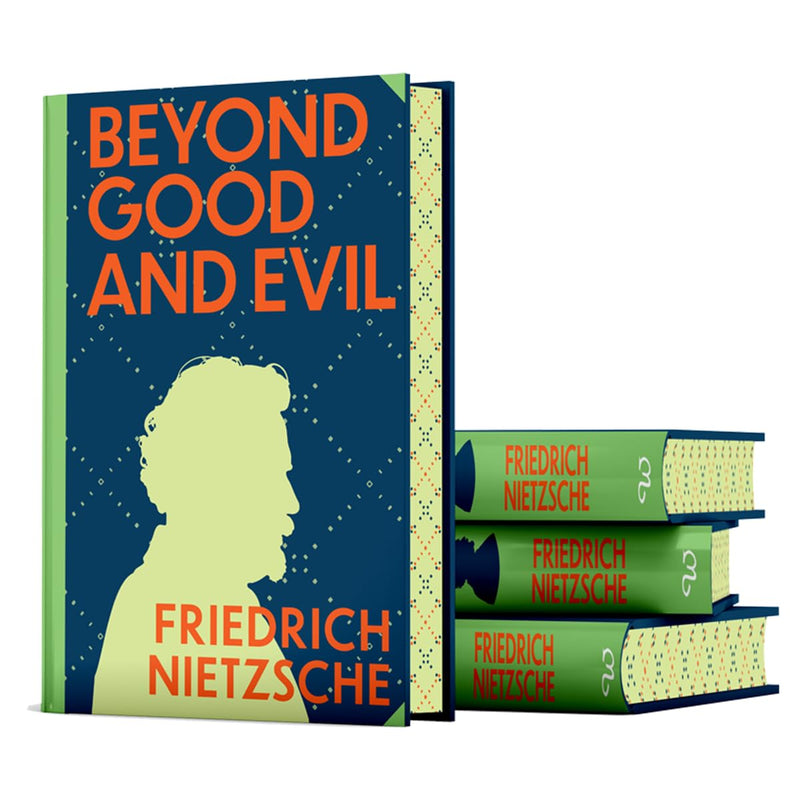 Book cover of "Beyond Good and Evil" by Friedrich Nietzsche, published by Wilco International LLP, with a sprayed edge design.
