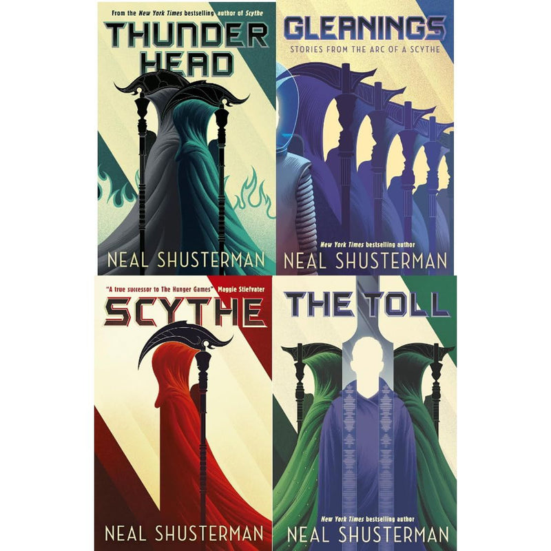 Set of Neal Shusterman Scythe series 4 books including The Toll, Thunderhead, Scythe, and Gleanings by Walker Ltd.