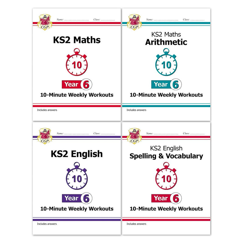 CGP KS2 Year 6 10-Minute Weekly Workouts 4-book collection set, non-fiction paperback covers