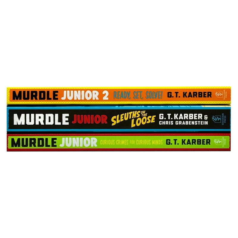 Murdle Junior Series 3 books collection set by G. T. Karber, paperback fiction by Souvenir Press Ltd, featuring colorful covers.