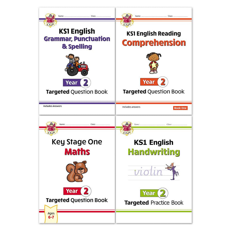 CGP Year 2 English and Maths workbook bundle, four-book paperback collection set for children